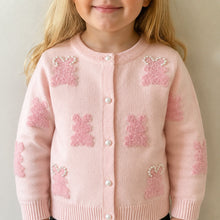 Girls Pink Bunny Knit Cardigan with Pearl Bead Details