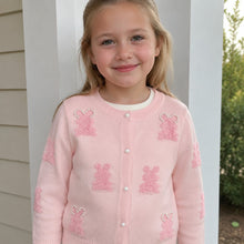Girls Pink Bunny Knit Cardigan with Pearl Bead Details