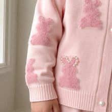 Girls Pink Bunny Knit Cardigan with Pearl Bead Details