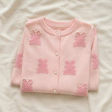 Girls Pink Bunny Knit Cardigan with Pearl Bead Details