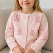 Girls Pink Bunny Knit Cardigan with Pearl Bead Details