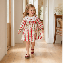 Girls Bunny & Strawberry Print Dress with Embroidered Scalloped Collar