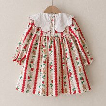 Girls Bunny & Strawberry Print Dress with Embroidered Scalloped Collar