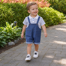 Boys Denim Short Overalls & Striped Polo Set, 2-Piece Summer Outfit
