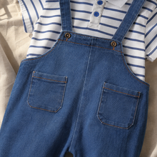 Boys Denim Short Overalls & Striped Polo Set, 2-Piece Summer Outfit