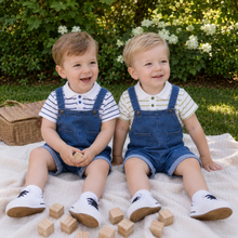 Boys Denim Short Overalls & Striped Polo Set, 2-Piece Summer Outfit