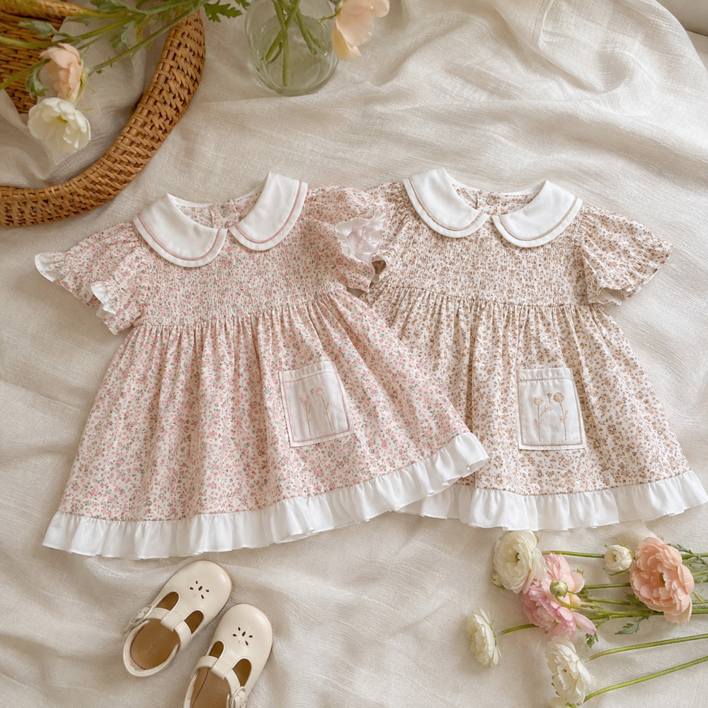 Girls Ditsy Floral Dress with Peter Pan Collar & Ruffle Hem