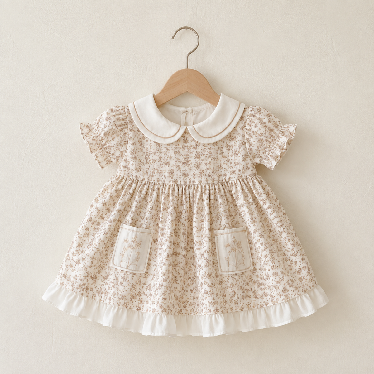 Coffee floral girls dress front view