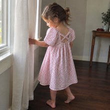 Girls Floral Puff Sleeve Dress with Crisscross Back, Pink or Sage Green