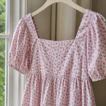Girls Floral Puff Sleeve Dress with Crisscross Back, Pink or Sage Green