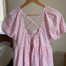 Girls Floral Puff Sleeve Dress with Crisscross Back, Pink or Sage Green
