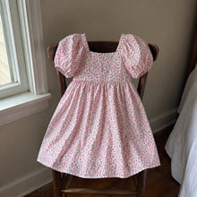 Girls Floral Puff Sleeve Dress with Crisscross Back, Pink or Sage Green
