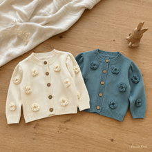 Baby Girl Floral Knit Cardigan with 3D Crochet Flowers – Cotton Sweater