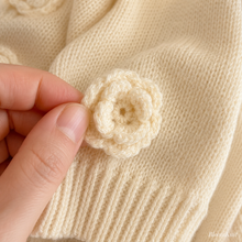 Baby Girl Floral Knit Cardigan with 3D Crochet Flowers – Cotton Sweater