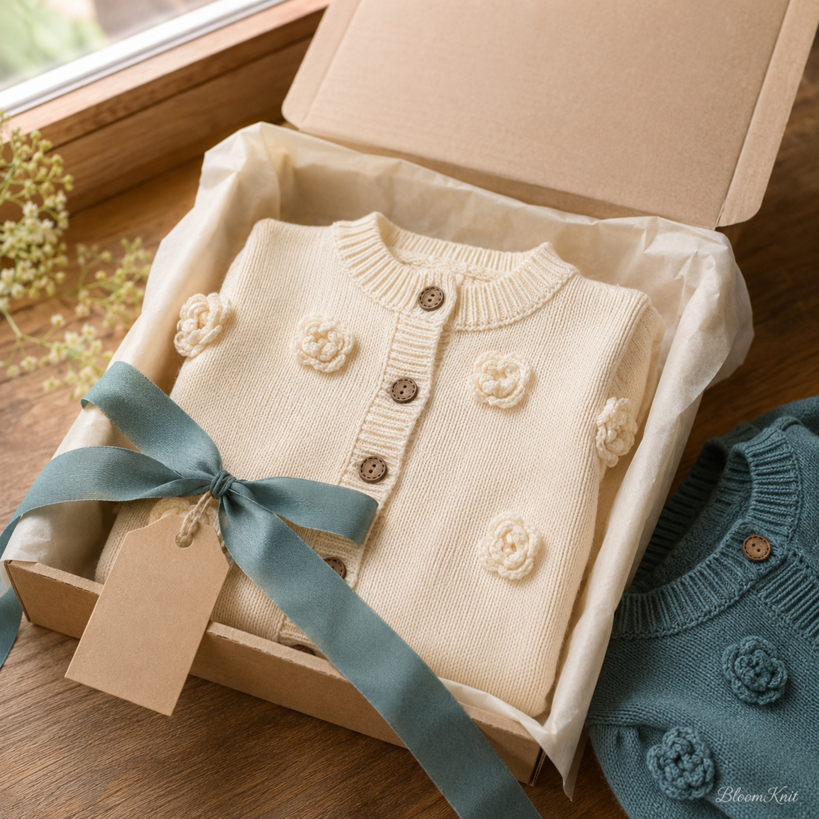 Floral baby cardigan gift box