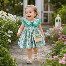 Floral Toddler Dress with Ruffle Peter Pan Collar and Straw Bag Set