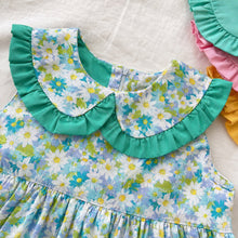 Floral Toddler Dress with Ruffle Peter Pan Collar and Straw Bag Set