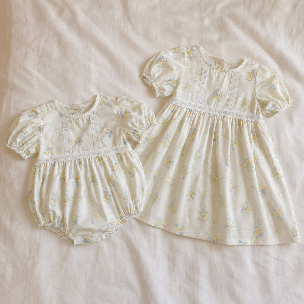 Floral Baby Girl Romper or Dress, Cotton Puff Sleeve Summer Outfit