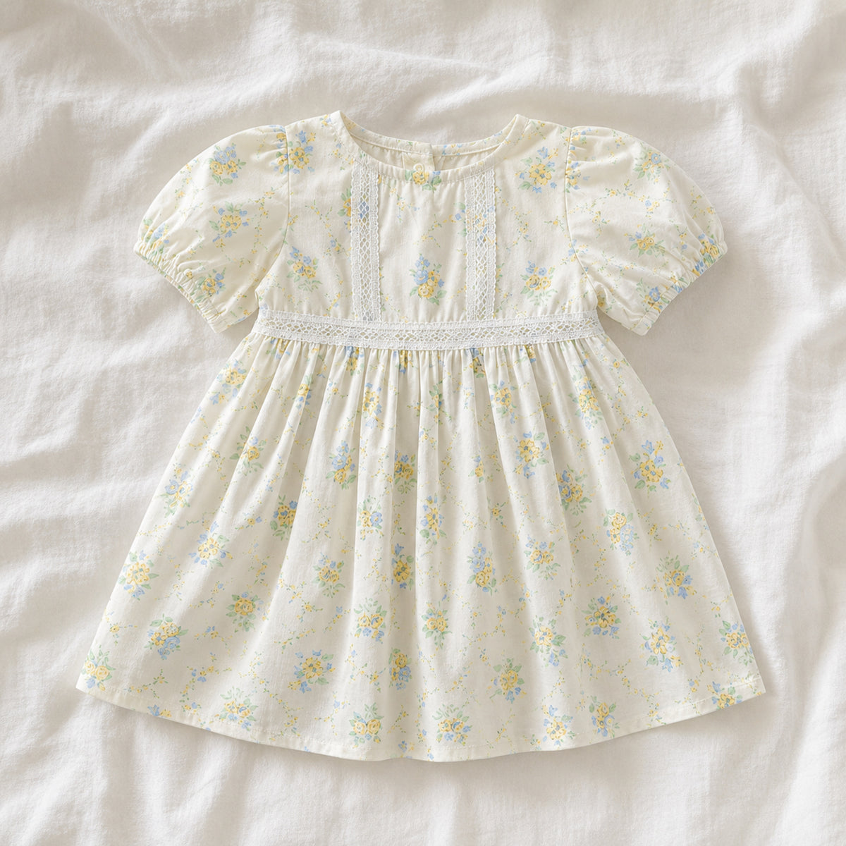 Ivory floral toddler dress front view