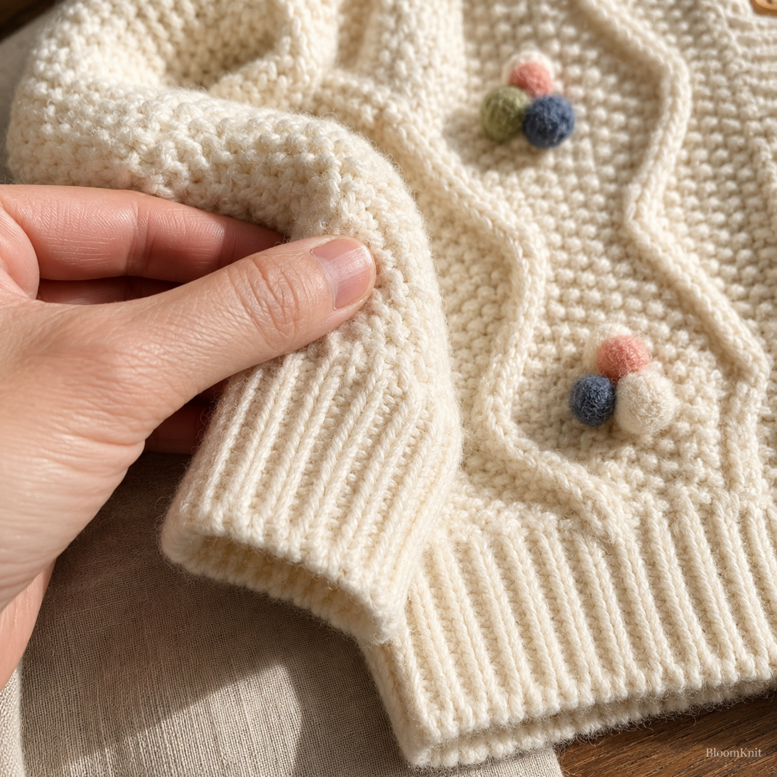 Cotton knit cuff and hem detail