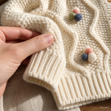 Girls Cable Knit Cardigan with 3D Pom Pom Flowers – Cotton Toddler Sweater