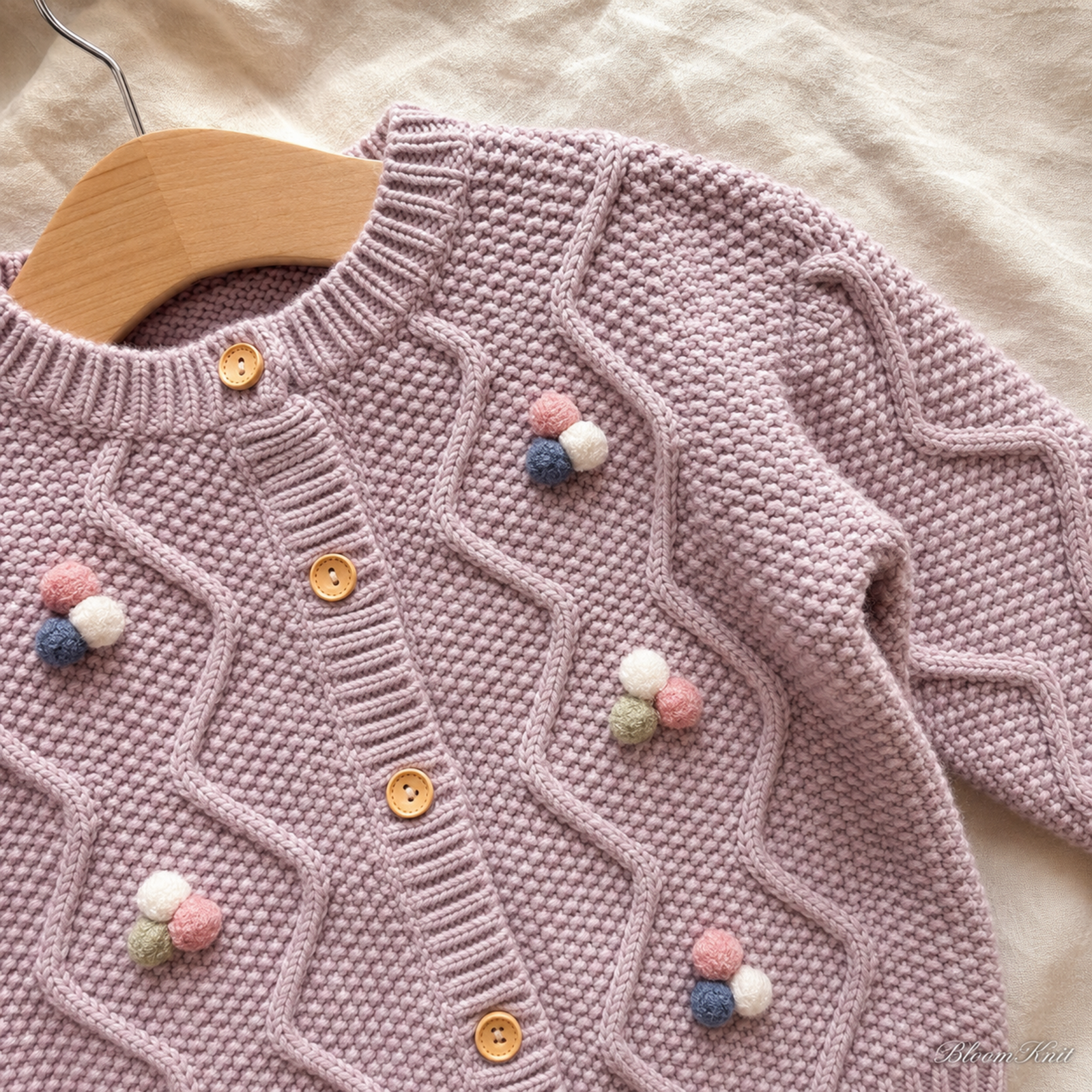 Purple cardigan neckline detail