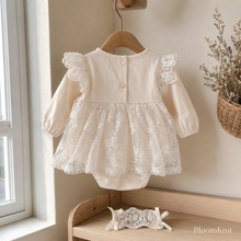 Ivory Lace Baby Romper with Headband & Baby Shower Outfit