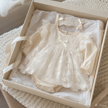 Ivory Lace Baby Romper with Headband & Baby Shower Outfit