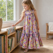 Girls Botanical Cotton Maxi Dress, Emerald Green or Purple Floral