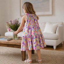 Girls Botanical Cotton Maxi Dress, Emerald Green or Purple Floral