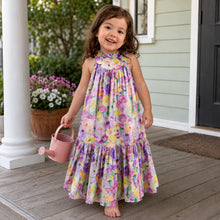 Girls Botanical Cotton Maxi Dress, Emerald Green or Purple Floral