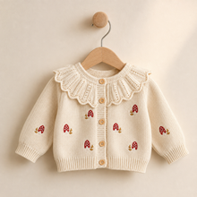 Ivory Mushroom Embroidered Knit Baby Cardigan or Suspender Romper