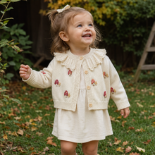 Ivory Mushroom Embroidered Knit Baby Cardigan or Suspender Romper