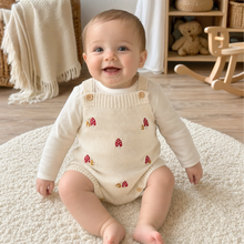 Ivory Mushroom Embroidered Knit Baby Cardigan or Suspender Romper