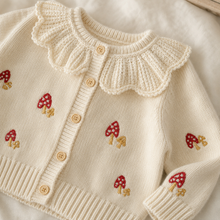 Ivory Mushroom Embroidered Knit Baby Cardigan or Suspender Romper