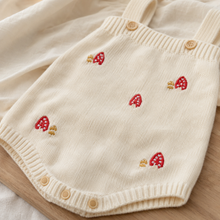 Ivory Mushroom Embroidered Knit Baby Cardigan or Suspender Romper
