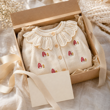 Ivory Mushroom Embroidered Knit Baby Cardigan or Suspender Romper