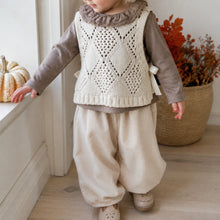 Girls Neutral Knit Vest, Ruffle Top and Corduroy Pants, 3-Piece Fall Outfit