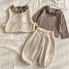 Girls Neutral Knit Vest, Ruffle Top and Corduroy Pants, 3-Piece Fall Outfit