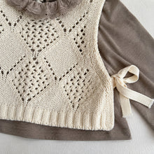 Girls Neutral Knit Vest, Ruffle Top and Corduroy Pants, 3-Piece Fall Outfit