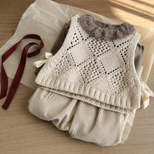 Girls Neutral Knit Vest, Ruffle Top and Corduroy Pants, 3-Piece Fall Outfit