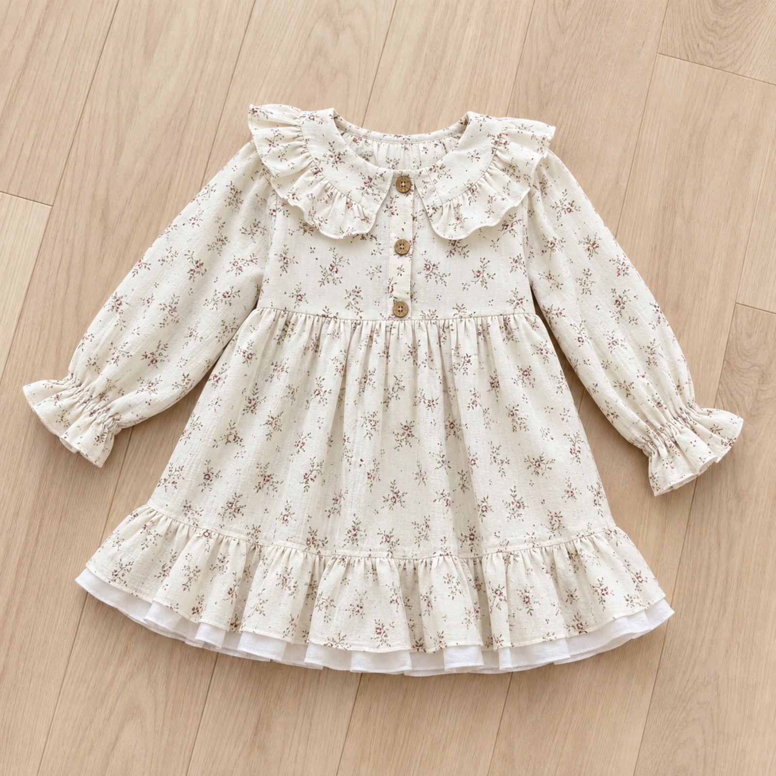 Girls Ivory Ditsy Floral Ruffle Collar Cotton Dress — BloomKnit product photo 3 of 10
