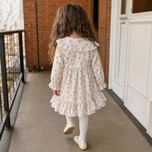Girls Ivory Ditsy Floral Ruffle Collar Cotton Dress