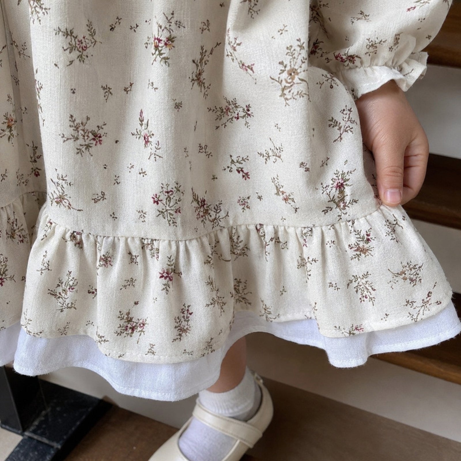 Girls Ivory Ditsy Floral Ruffle Collar Cotton Dress — BloomKnit product photo 6 of 10