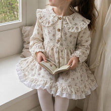 Girls Ivory Ditsy Floral Ruffle Collar Cotton Dress