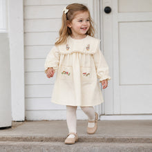 Girls Cream Rabbit Embroidered Cotton Pocket Dress