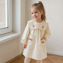 Girls Cream Rabbit Embroidered Cotton Pocket Dress