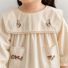 Girls Cream Rabbit Embroidered Cotton Pocket Dress