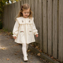 Girls Cream Rabbit Embroidered Cotton Pocket Dress