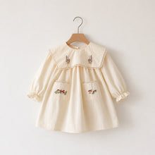 Girls Cream Rabbit Embroidered Cotton Pocket Dress